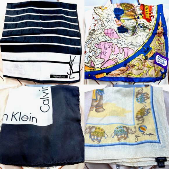 BUNDLE 4: YSL-JIM THOMPSON-CALVIN K-KAWAURA Scarf/Handker Cotton/Silk 23" 19"(89 - Picture 2 of 16
